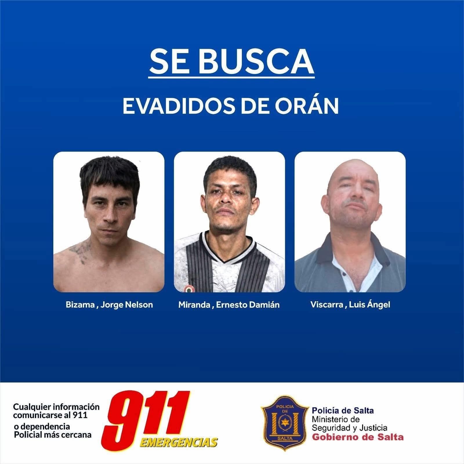 despliegan un operativo para recapturar a tres detenidos que escaparon en oran
