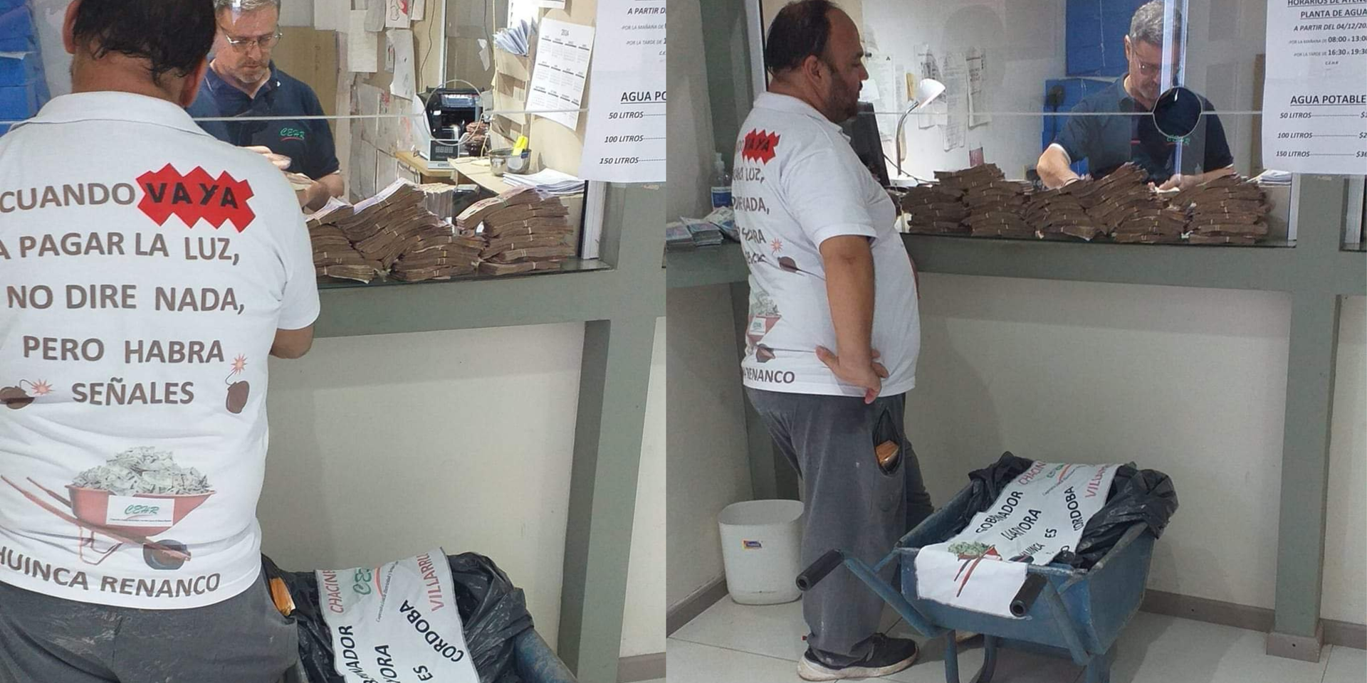 cordoba fue a pagar 850 mil de luz con billetes de 100 en una carretilla video