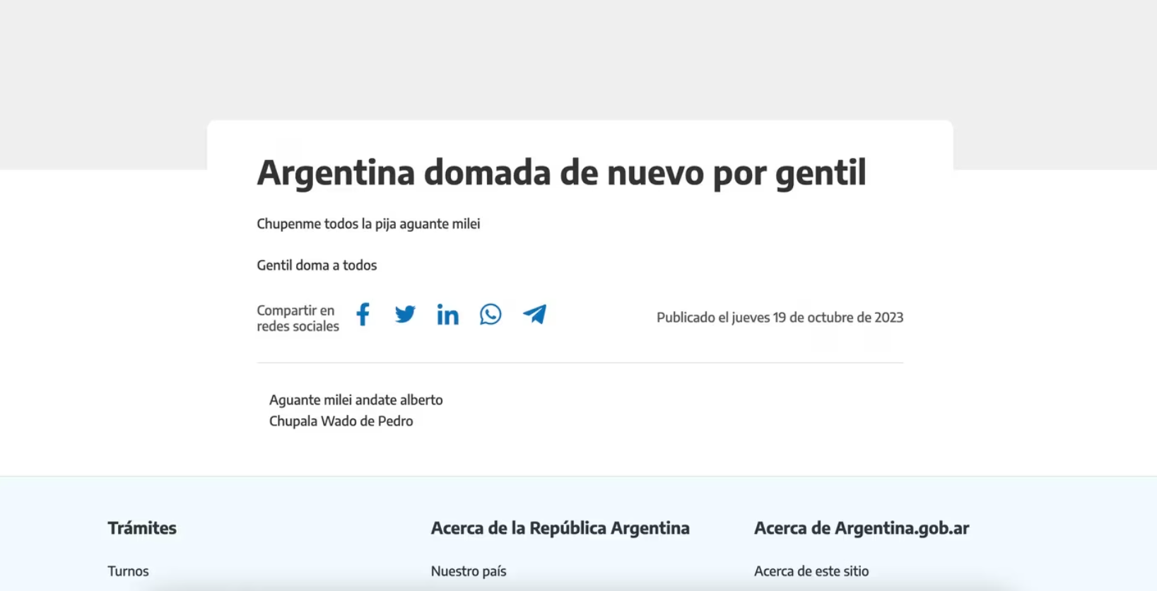 aguante milei hackearon la web de argentina gob ar y quedaron expuestos