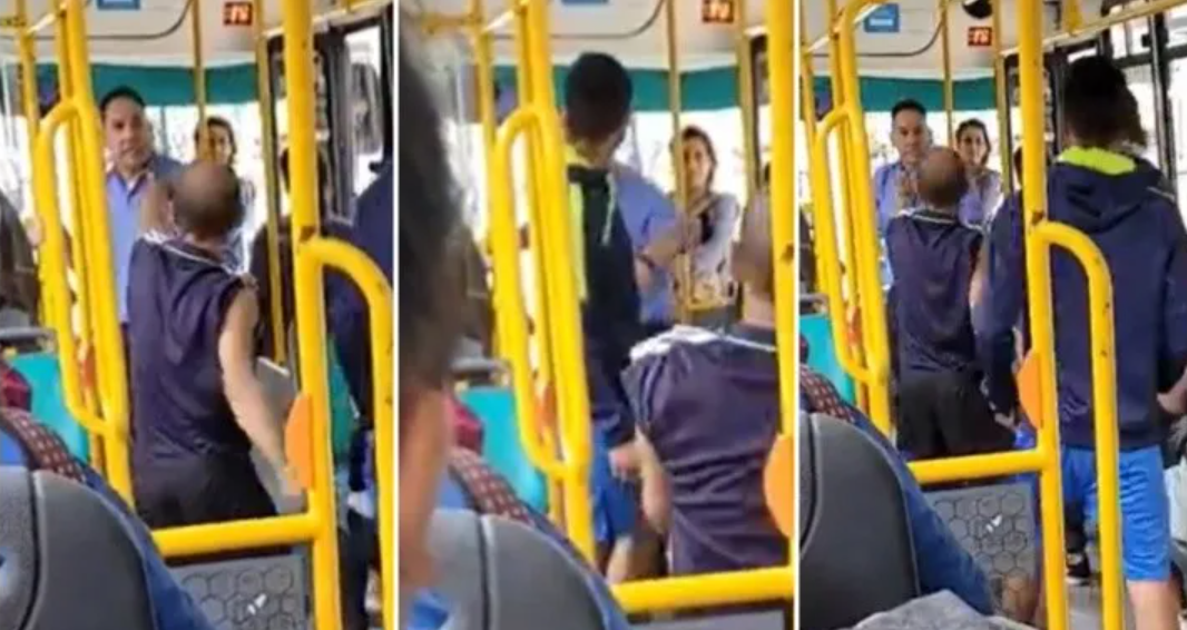 quisieron viajar sin pagar y el colectivero los corrio con una picana electrica video