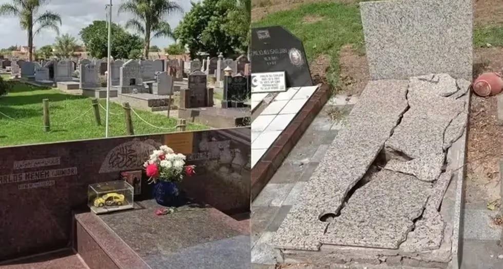 vandalizaron las tumbas de carlos menem y su hijo en el cementerio islamico