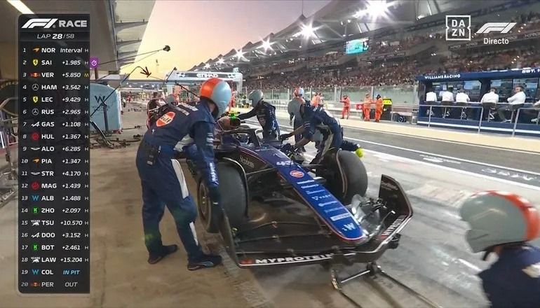 franco colapinto abandono en abu dhabi por problemas en el williams de f1