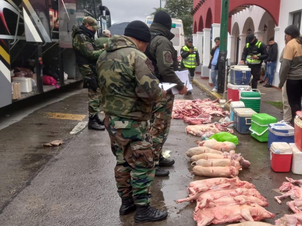 viajaban en un colectivo de larga distancia con 600 kg de carne en conservadoras