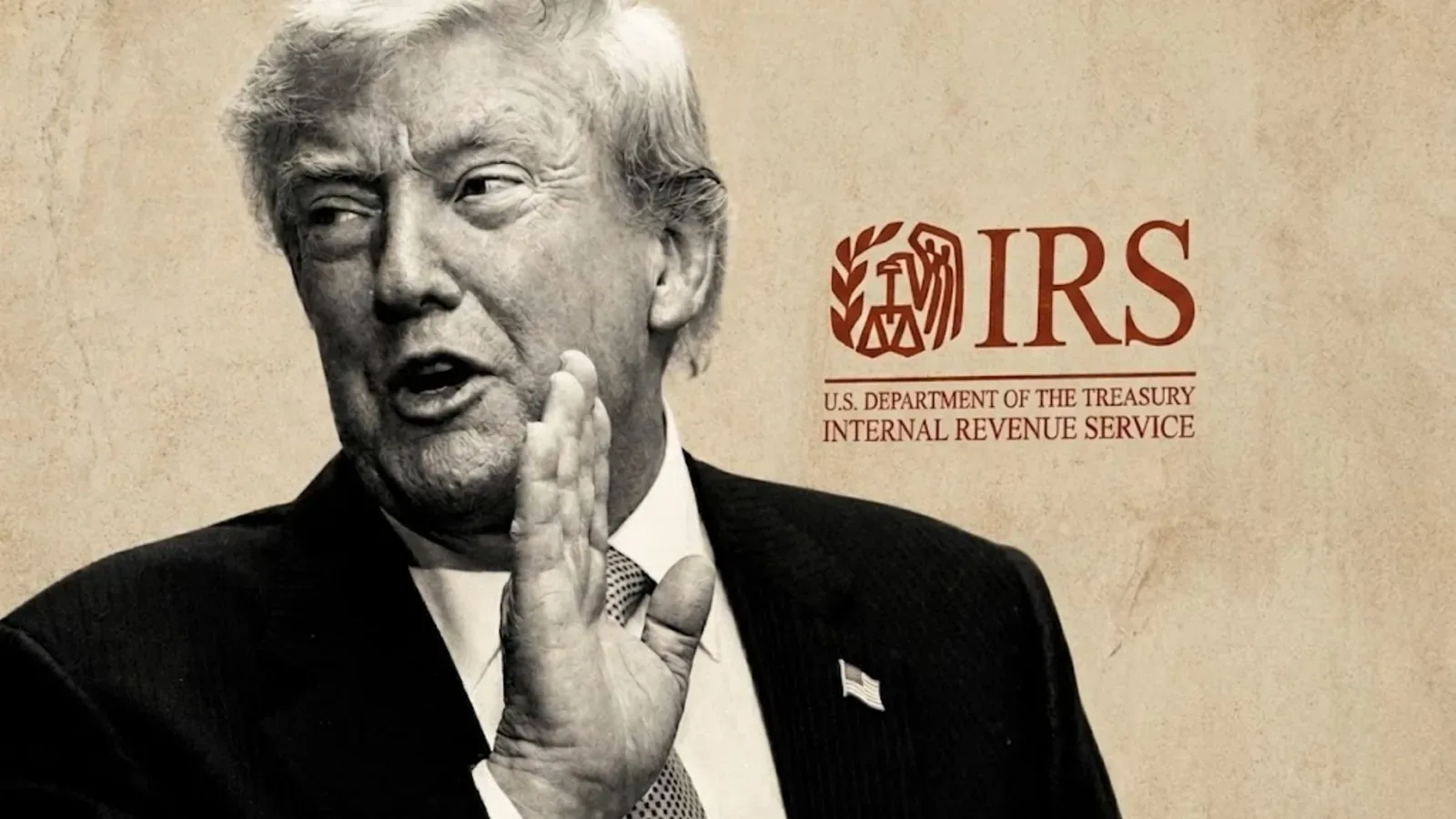 Fotoilustración de Donald Trump junto al logo del Internal Revenue Service (IRS)