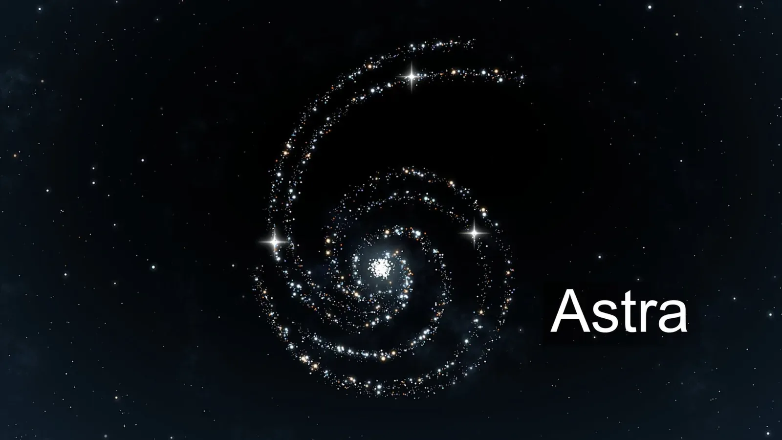 Ilustración de una galaxia espiral sobre fondo estrellado con la palabra Astra