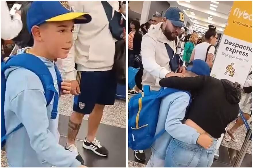 emocionante un nino se entero que se iba a ver a boca a rio de janeiro cuando despedia a su padre video