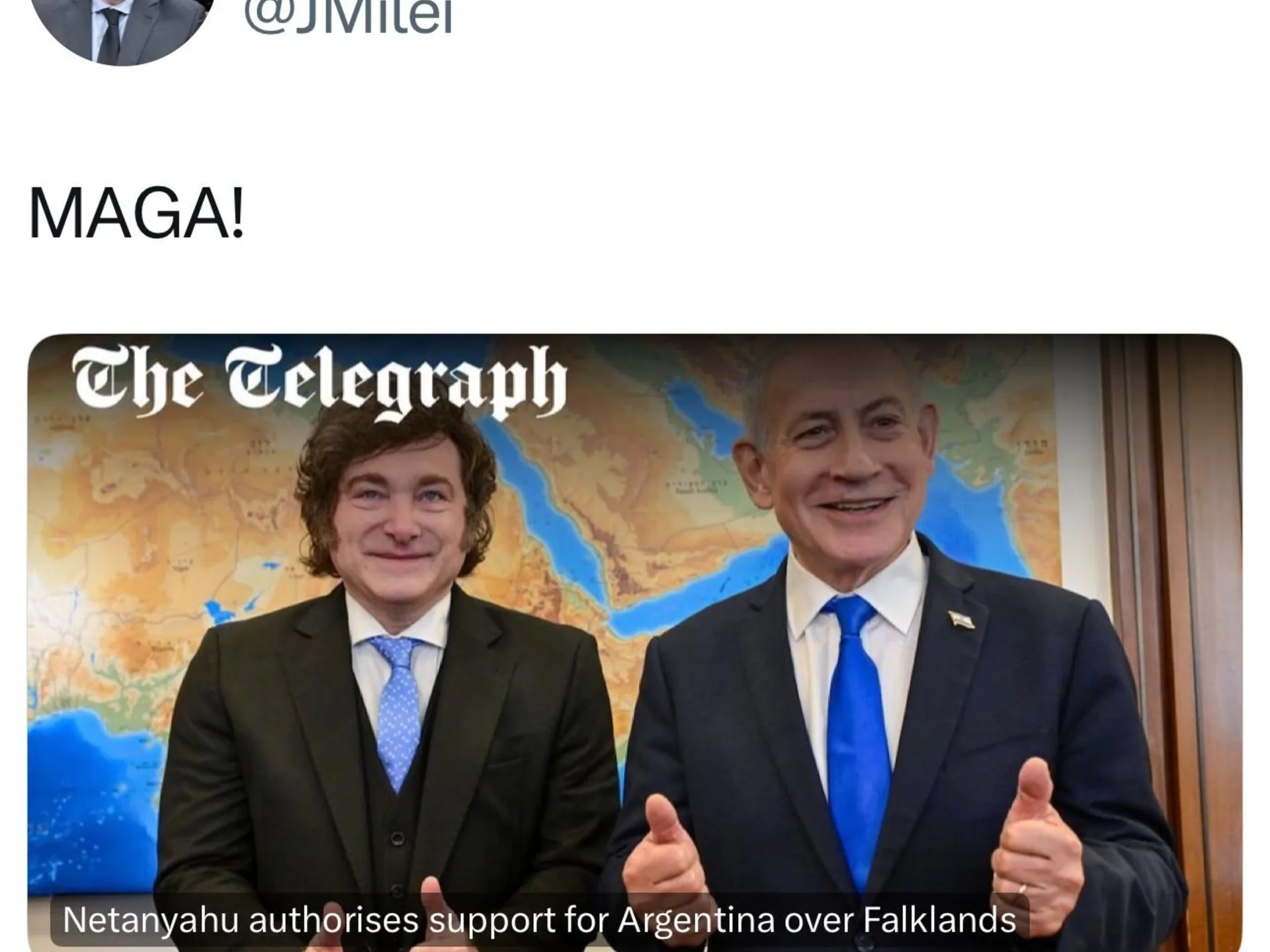 Milei compartió un supuesto giro de Israel por Malvinas que el gobierno de Netanyahu desmintió