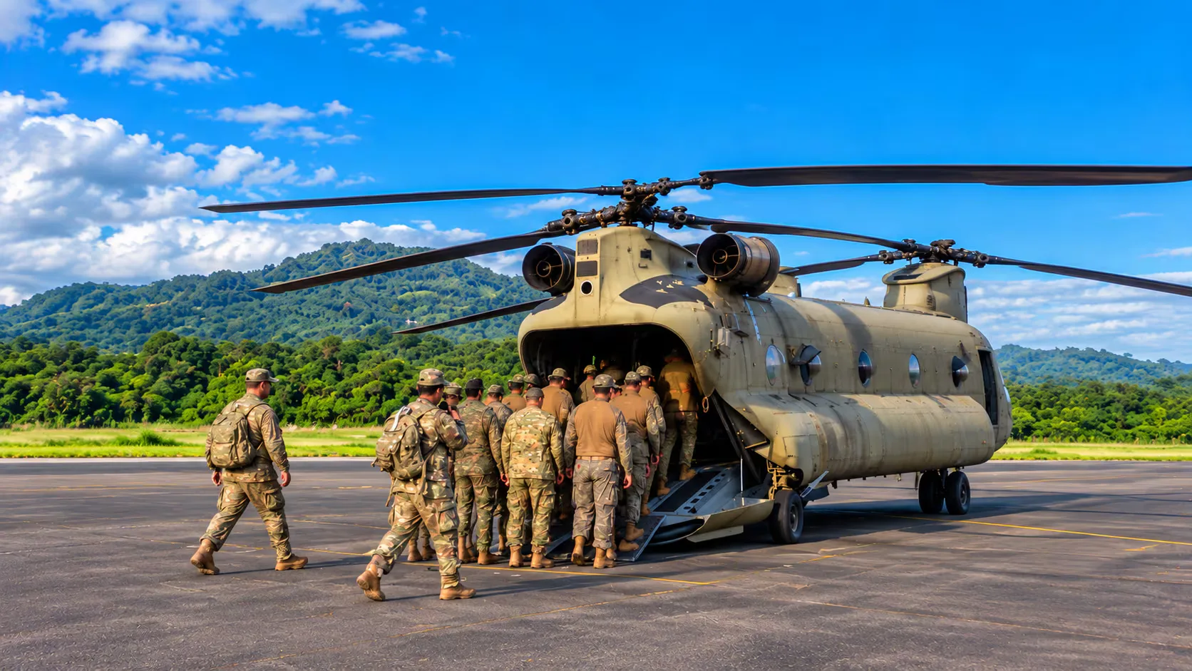 Un helicóptero Chinook de Estados Unidos lleva ayuda humanitaria a las zonas de Panamá golpeadas por el sismo
